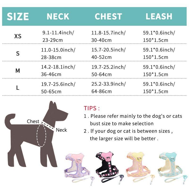 Dog vest style harness Adjustable Dog Harness Vest Anti Escape Leash Set Breathable Pet Chest Back Strap for Small Medium Large
