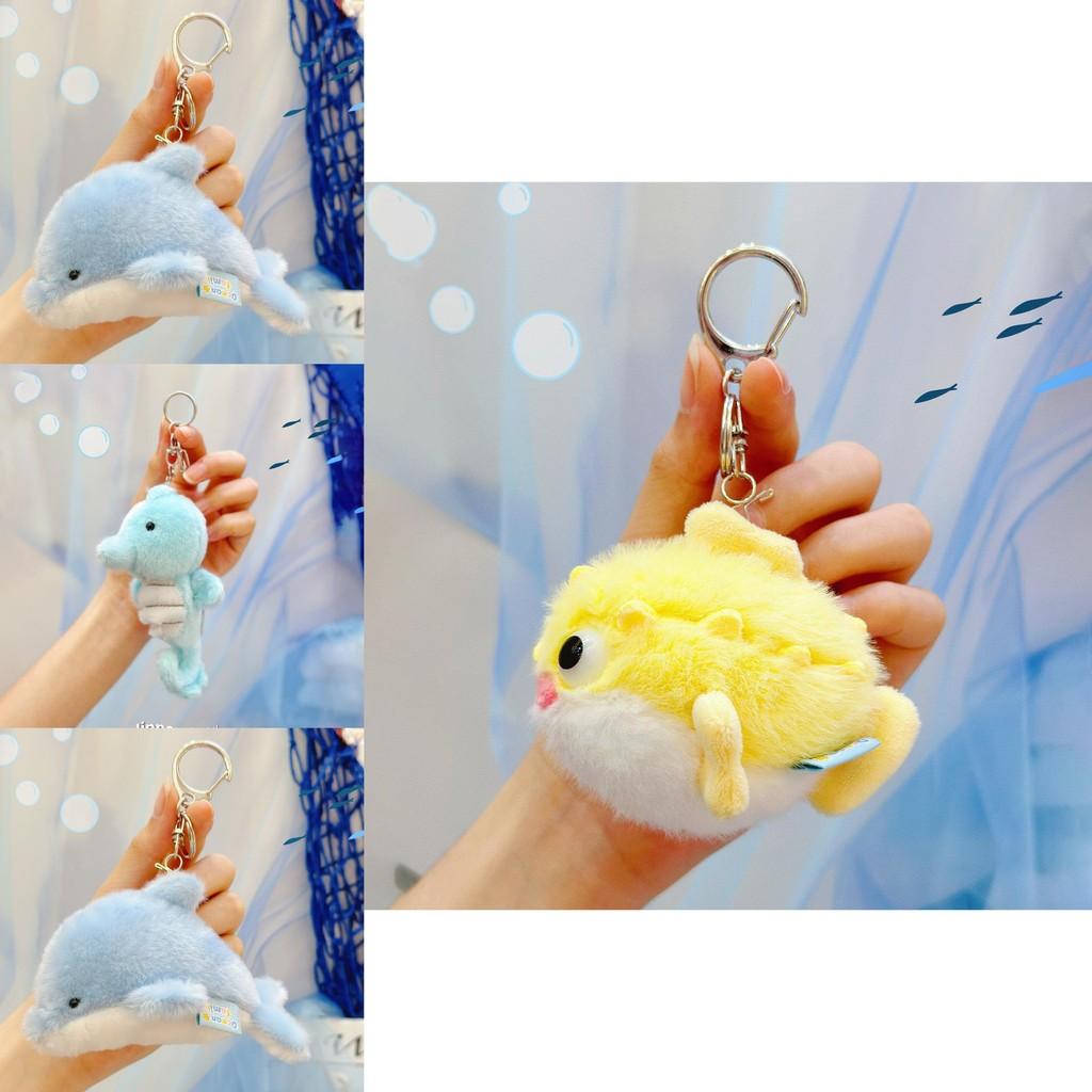 Marine Animals Plush Keychain With Pressable Sound For Backpack Decor