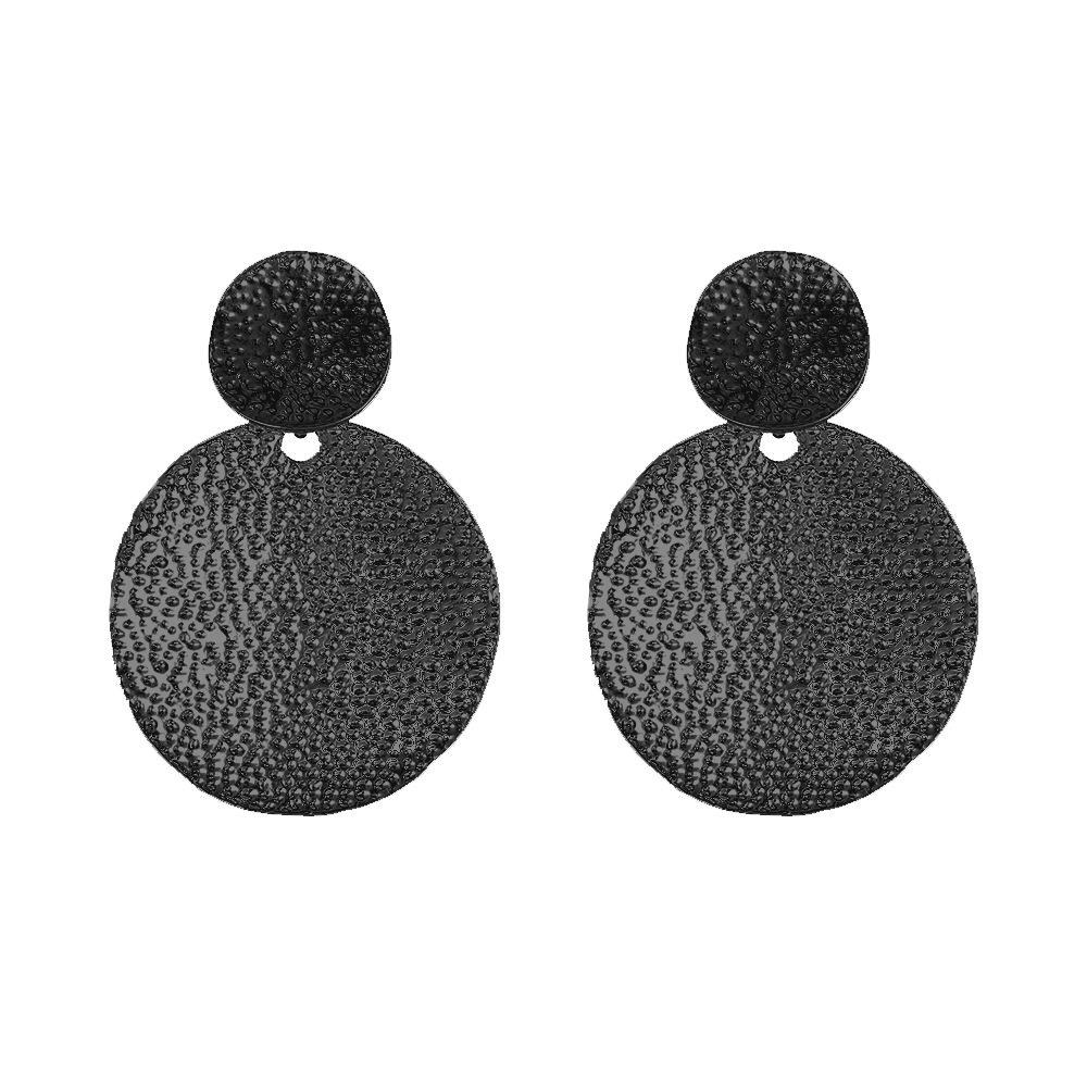 Hammered Double Disc Drop Earrings for Women Textured Round Statement Earrings