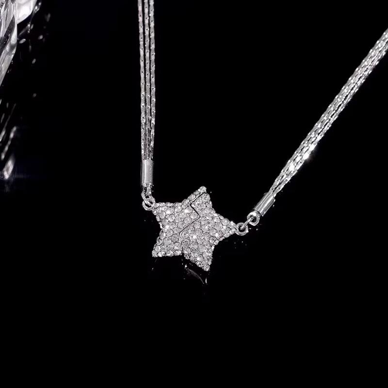 2023 Sparkling Diamond Star Snake Chain Necklace: French Light Luxury & Trendy Women's Fashion Accessory