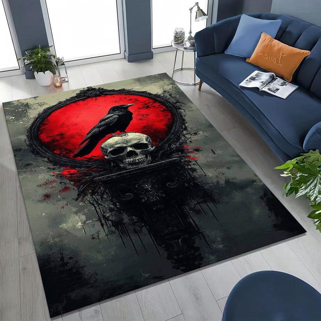 3D Norse Viking Oding Raven Crow Skull Huginn Muninn Rug for Bedroom Living Room Sofa Home Doormat Decor,kids Non-slip Floor Mat
