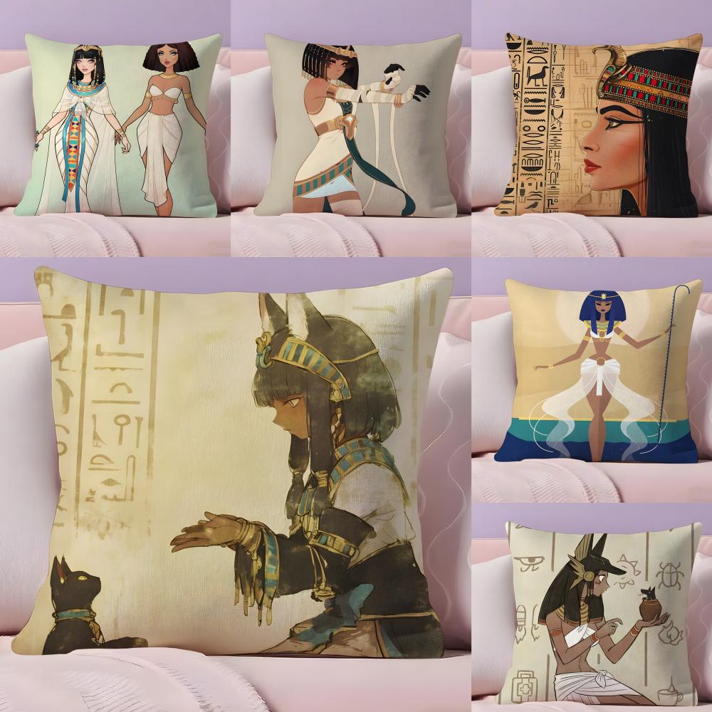 Ancient Egyptian Art Pillow Case Silky Short Plush with Invisible Zipper Dustproof Sofa Cushion Cover for Home Decor