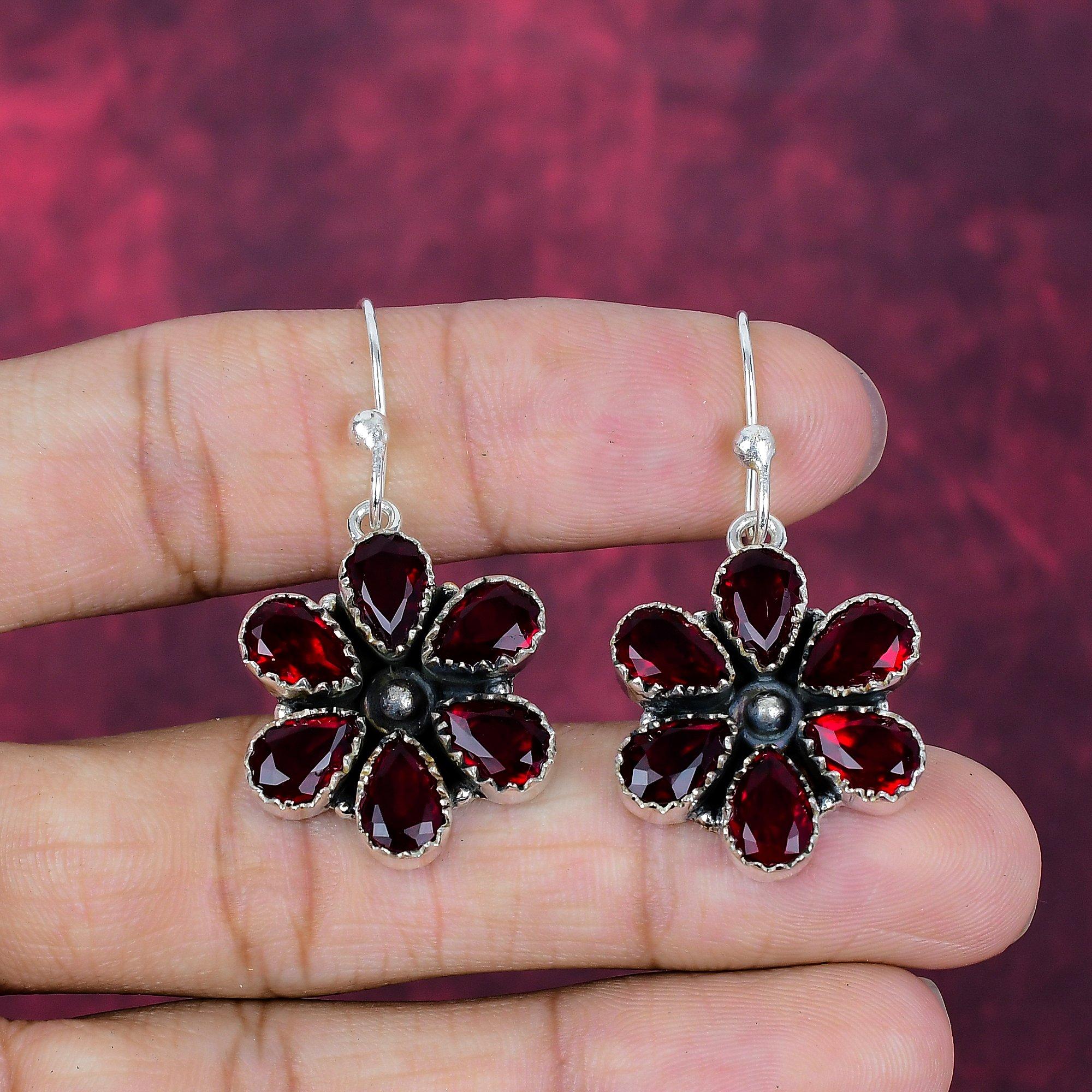 

Серьги с красным гранатом, Драгоценный камень Ручной работы Ювелирные серьги из стерлингового серебра 925 пробы, Для подарка на помолвку 1.77 Inches красный