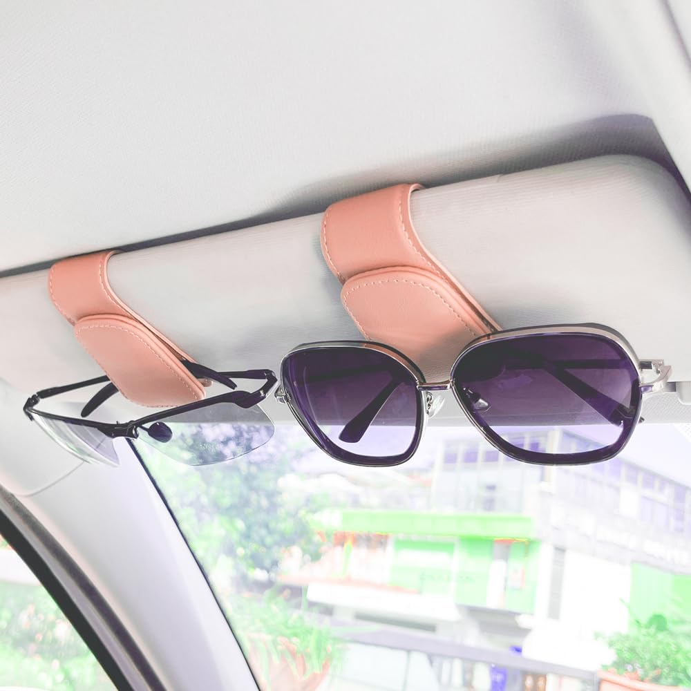 2Pcs Sunglass Holder For Car, Magnetic Leather Eyeglass Hanger Clip For Car Sun Visor, Sunglasses Holder And Ticket Card Clip For Car Visor