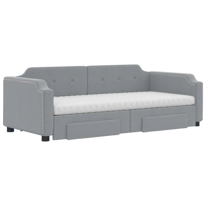 VidaXL Daybed with Trundle and Drawers Light Grey 100x200 Cm Fabric 3197693