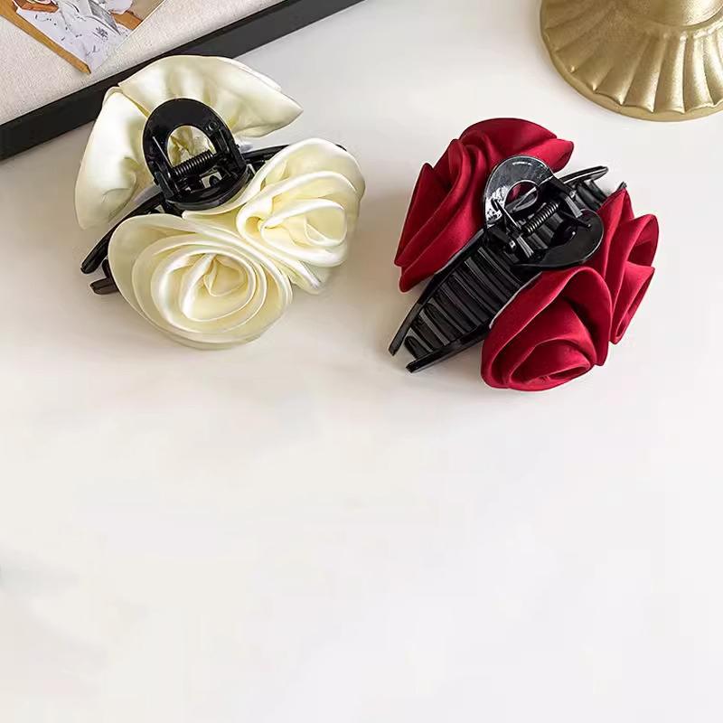 Retro Solid Fabric Rose Hair Clip for women Elegant Shark Clip Girls Hair claw Hair accessories