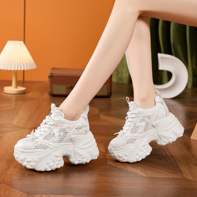 Fashion 10CM Air Mesh Genuine Leather Chunky Sneaker Fashion Spring Summer Ankle Boots Hook High Brand Comfy Booties Flower Shoes Women