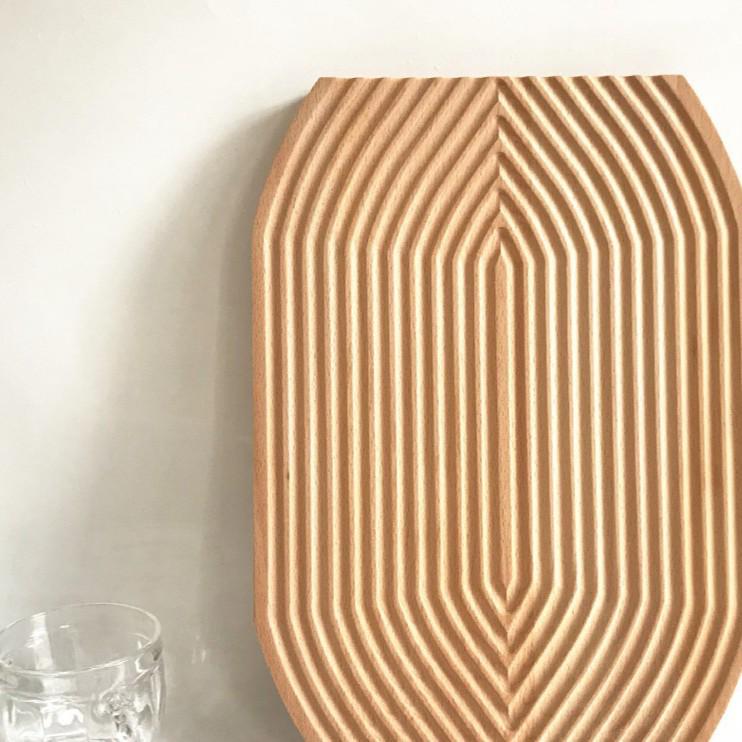 Japanese Beech Wood Ripple Pattern Chopping Board & Tray for Boiling Tea, Cake, Bread, and Creative Decor.