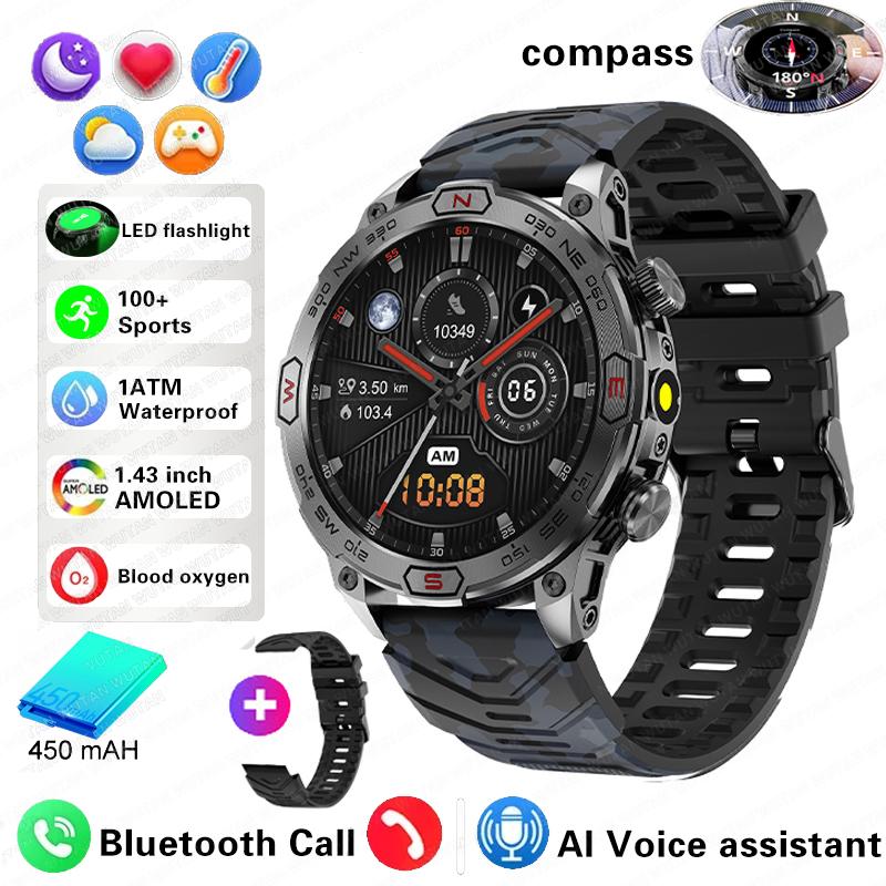 2024 New Outdoor Military GPS Smart Watch Men AMOLED HD Screen Heart Rate Blood Pressure Bluetooth Call Waterproof Smartwatches