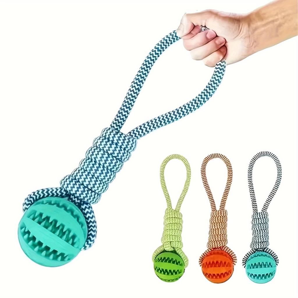 1pc Durable TPR Dog Toy with Rope - Interactive Tug-of-War and Treat Dispensing Ball for Teeth Cleaning