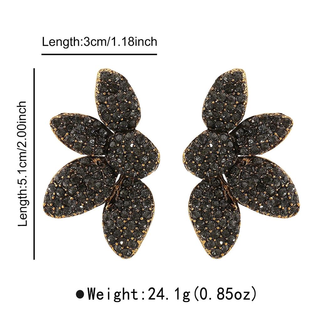 2025 New Vintage Gothic Black Rhinestone Flower Earrings for Women Luxury Full Zircon Fashion Holiday Party Jewelry Gifts