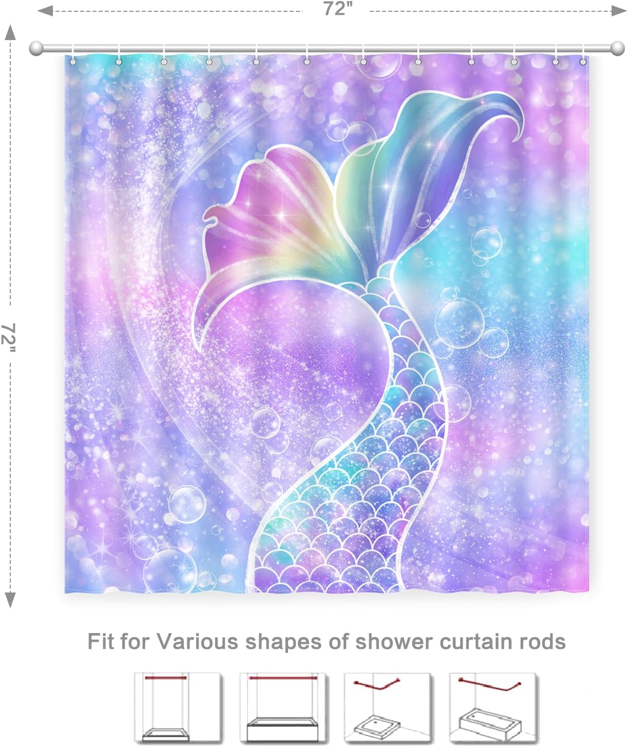 

Mermaid Shower Curtain, Mermaid Tail Bubbles Shower Curtains Waterproof Showercurtain Set With Hooks Polyester Fabric Machine Wa W60H190(CM)-1 Pcs