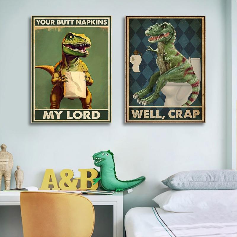 Funny T-Rex Bathroom Wall Decor Poster Perfect Dinosaur Canvas Prints for Bathroom Wall Art Home Decor Paintings