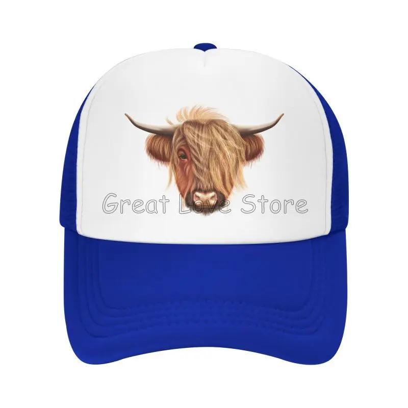 Scottish Hairy Highland Cow Print Baseball Cap Breathable Mesh Caps Summer Casual Sun Protection Hat Adjustable Snapback Hat