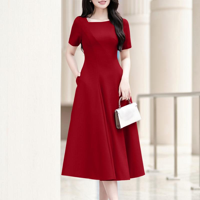 ZANZEA Women Casual Round Neck Solid Color Summer Short Sleeve Dress S вино красного