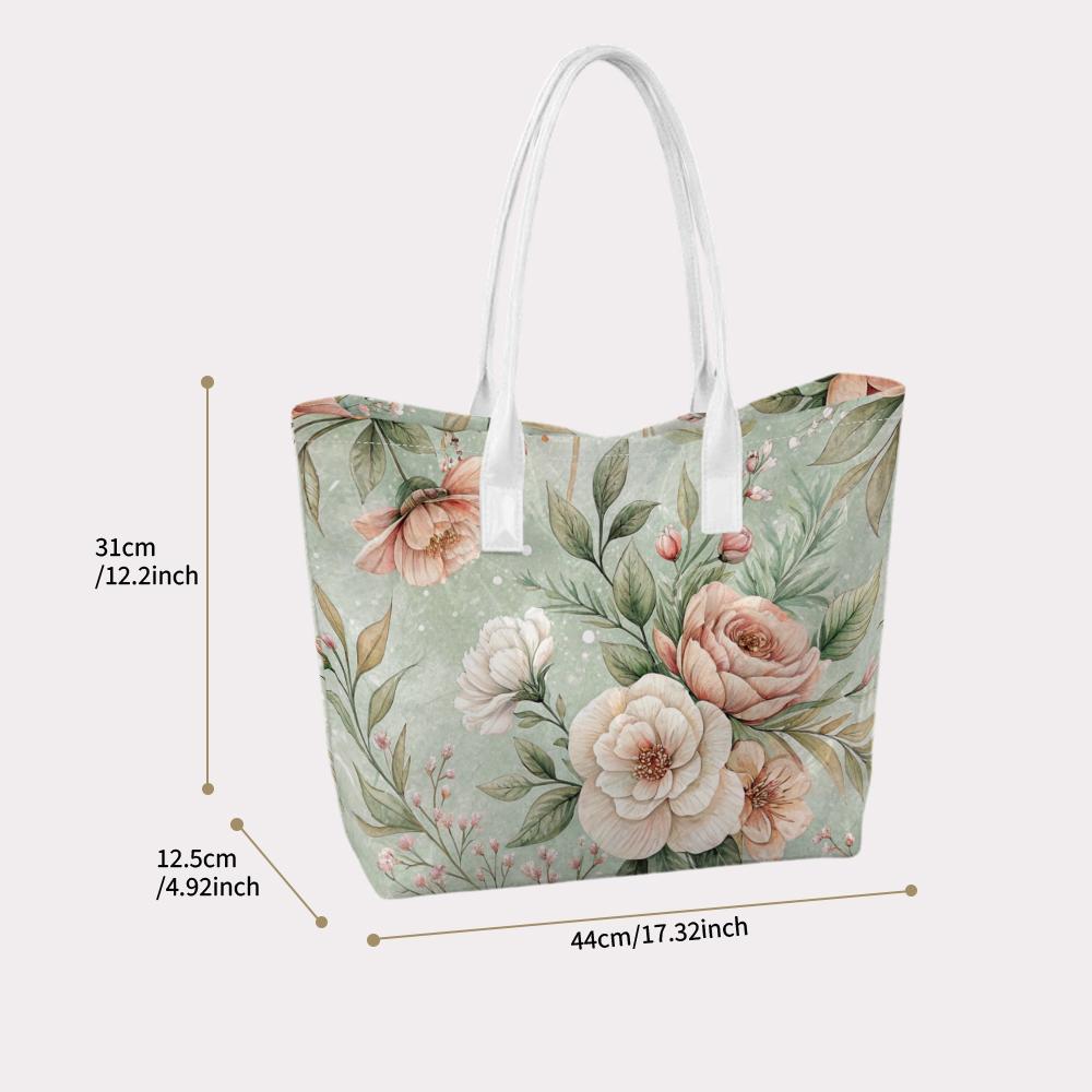 Elegant Floral Printed Tote Bag Fashion Casual Daily Carry Shoulder Bag for Women Lightweight Durable Shopping Handbag