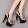 Summer Platform Sandals Women Rhinestone Transparent Ankle Buckle 13cm Stiletto High Heels Nightclub Catwalk Steel Shoes