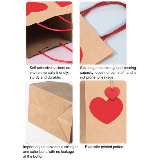 Krafts Paper Bags Red Heart Design Eco-Friendly Gift Bags with Heart Tags And Hemp Rope Gift Packaging for Weddings Birthdays Mother's Day Party