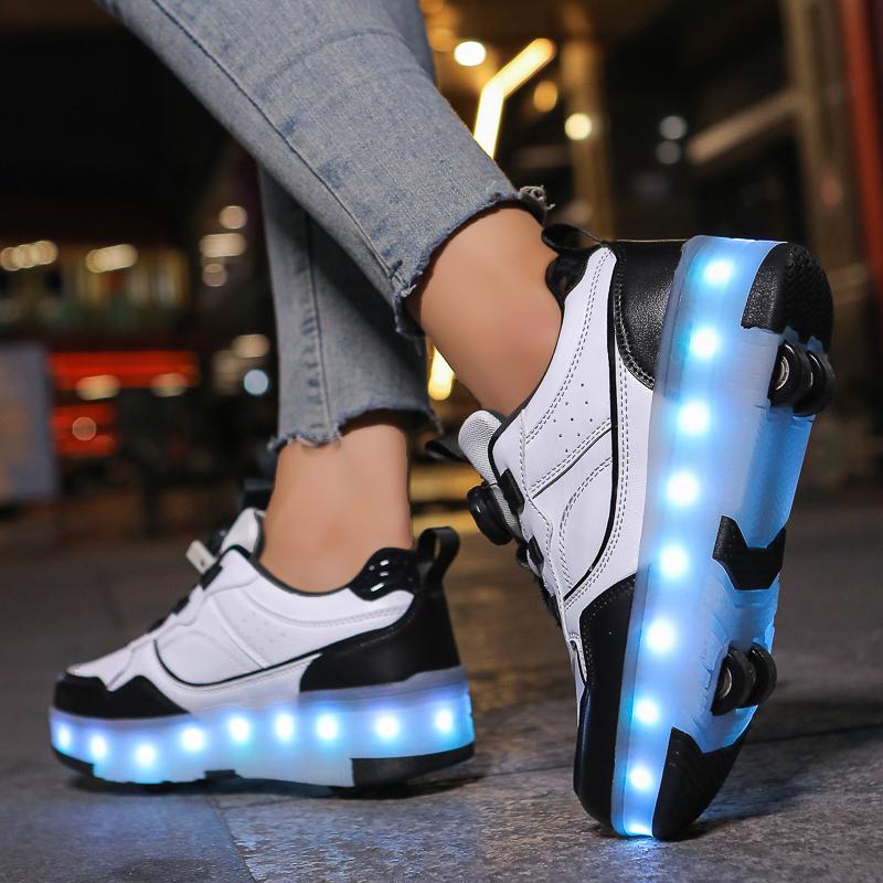 Scarpe da corsa a quattro ruote per bambini Scarpe basse staccabili Ricaricabili USB Luminose Scarpe sportive Ragazze Pattini a rotelle Scarpe da ragazzo