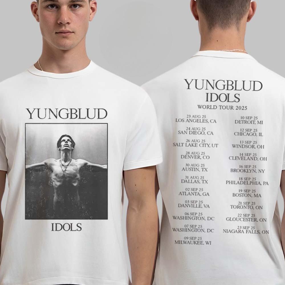 

Yungblud Idols World Tour 2025 Белая футболка с датой на спине Высококачественная роскошь для мужчин и женщин Топ Y2k 4XL