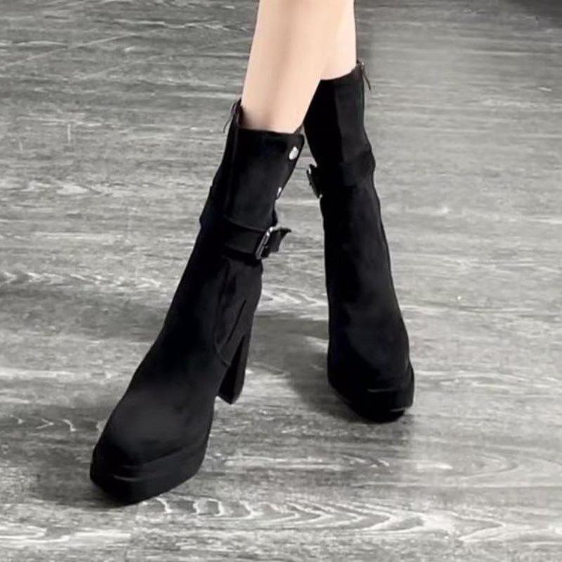 Women's Summer New Small Size Thick Heel High Heel Boots Thick Bottom Mid-tube Knight Boots