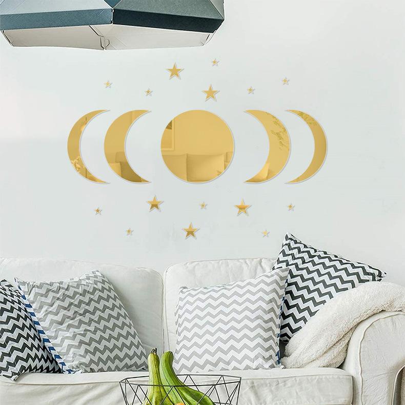 20 Pcs Moon and Star Wall Stickers Acrylic Mirror Wall Decals for Bathroom Living Room Bedroom