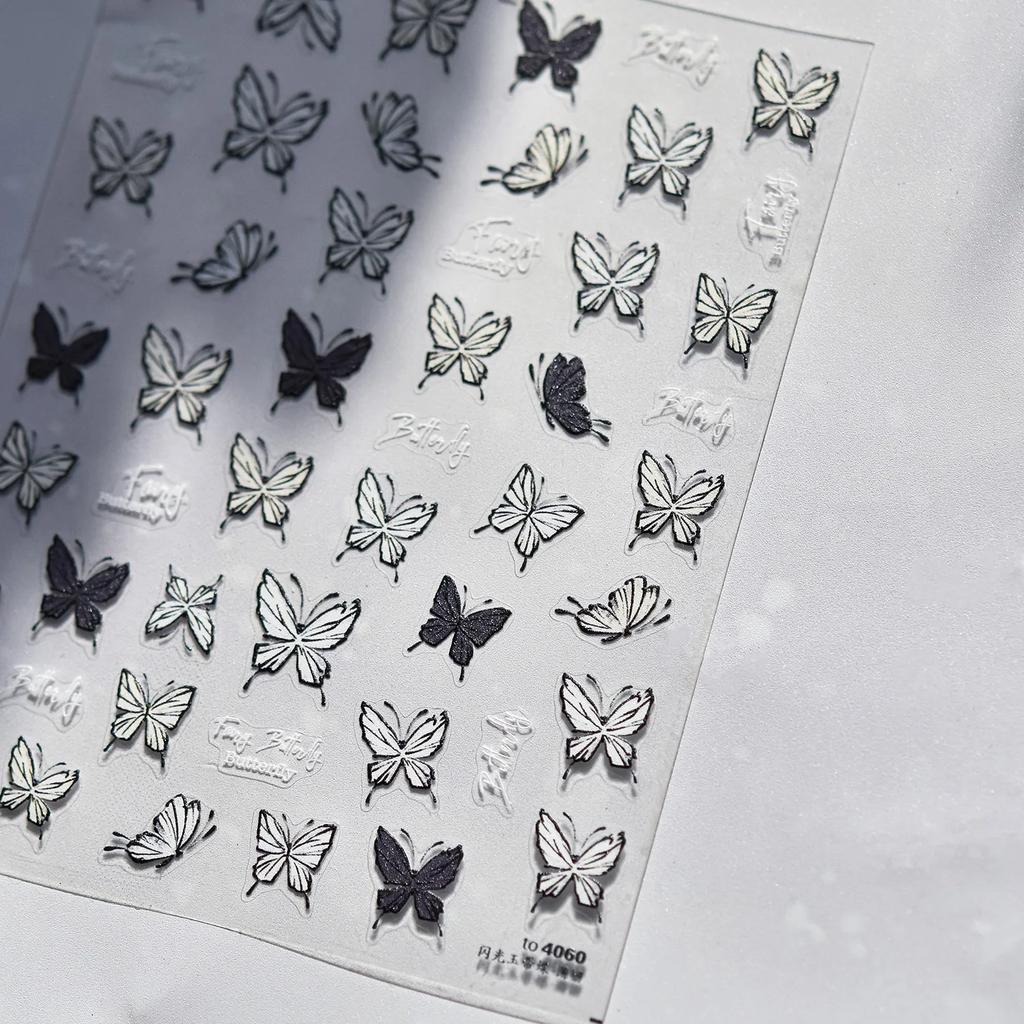 Luxury Black French Curve 5D Nail Art Sticker Asymmetric Artistic Lines Broken Pattern Fragments Self Adhesive Manicure Decal