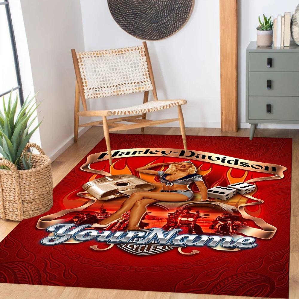 Harley-davidson Motorcycles Customize Your Name Floor Mat Perfect for Outdoor Dining Room Entryway Kitchen Antislip Carpet Anime Office Decor