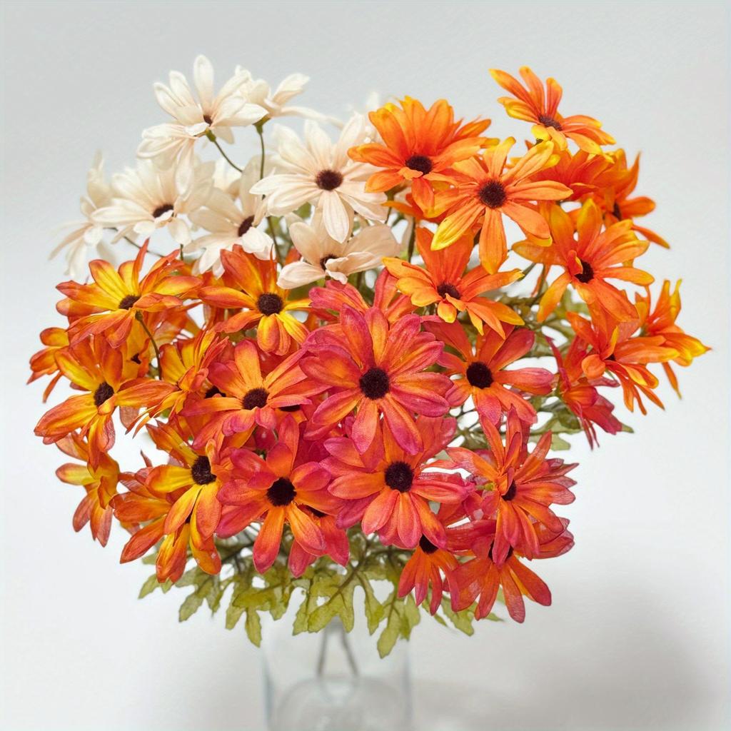 1Pc Simulation Autumn Daisy 14 Heads Chamomile Bouquet, for Outdoor Patio Garden Wedding Reception Background Decoration, Flower Decoration Wall Home