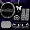 ARTILAURA 11 PCS Bling Car Accessories Set For Women Steering Wheel Covers Butterfly Hanging Seat Belt Cover Air Vent Clips Coasters Cute Glitter