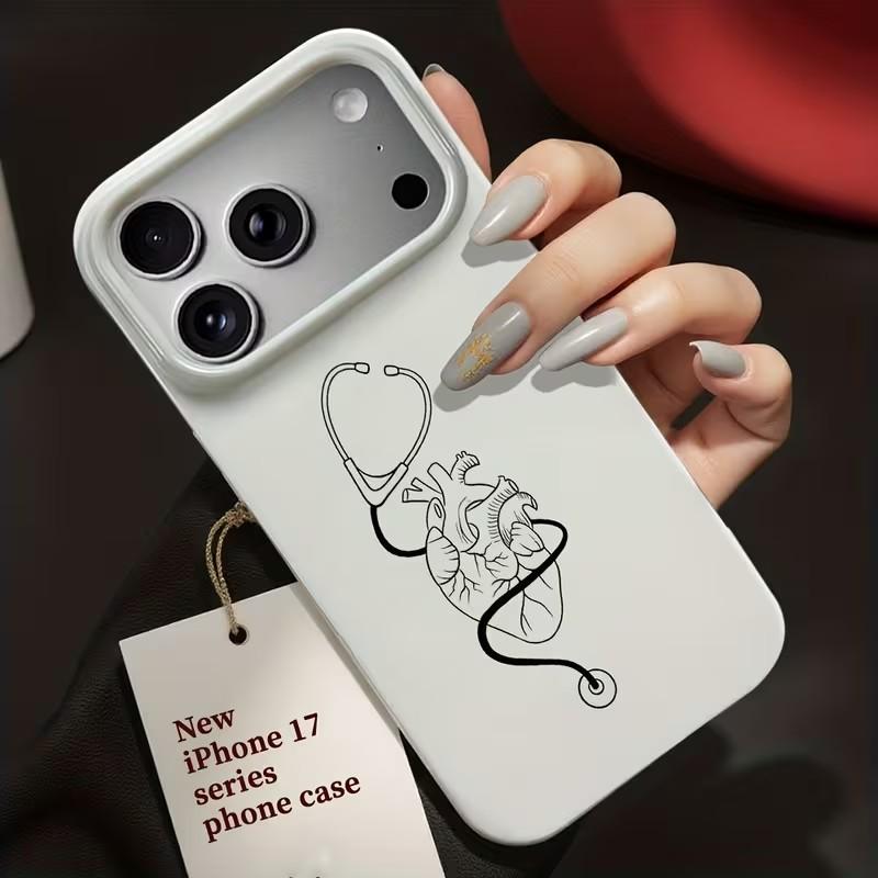 

Doctor Heart Stethoscope Minimalist Illustration White Case for iPhone 12 13 14 15 16 17 Pro Max Plus 16E 17Air Soft TPU Cover iPhone 15 Pro Max