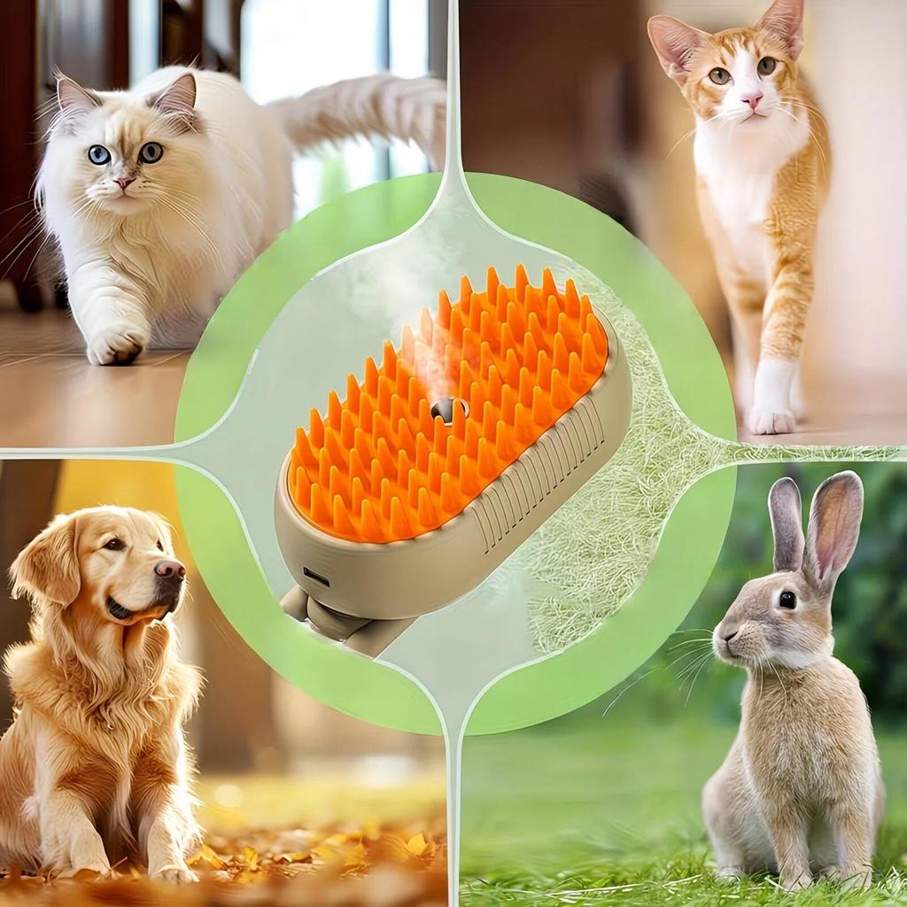 3-in-1-Reinigungsmassage-Haustierbürste, wiederaufladbarer USB-Dampfspray, elektrisches Massagegerät, geeignet für Katzen und Hunde, zum Entfernen von Verfilzungen und losem Fell, Haustierpflege