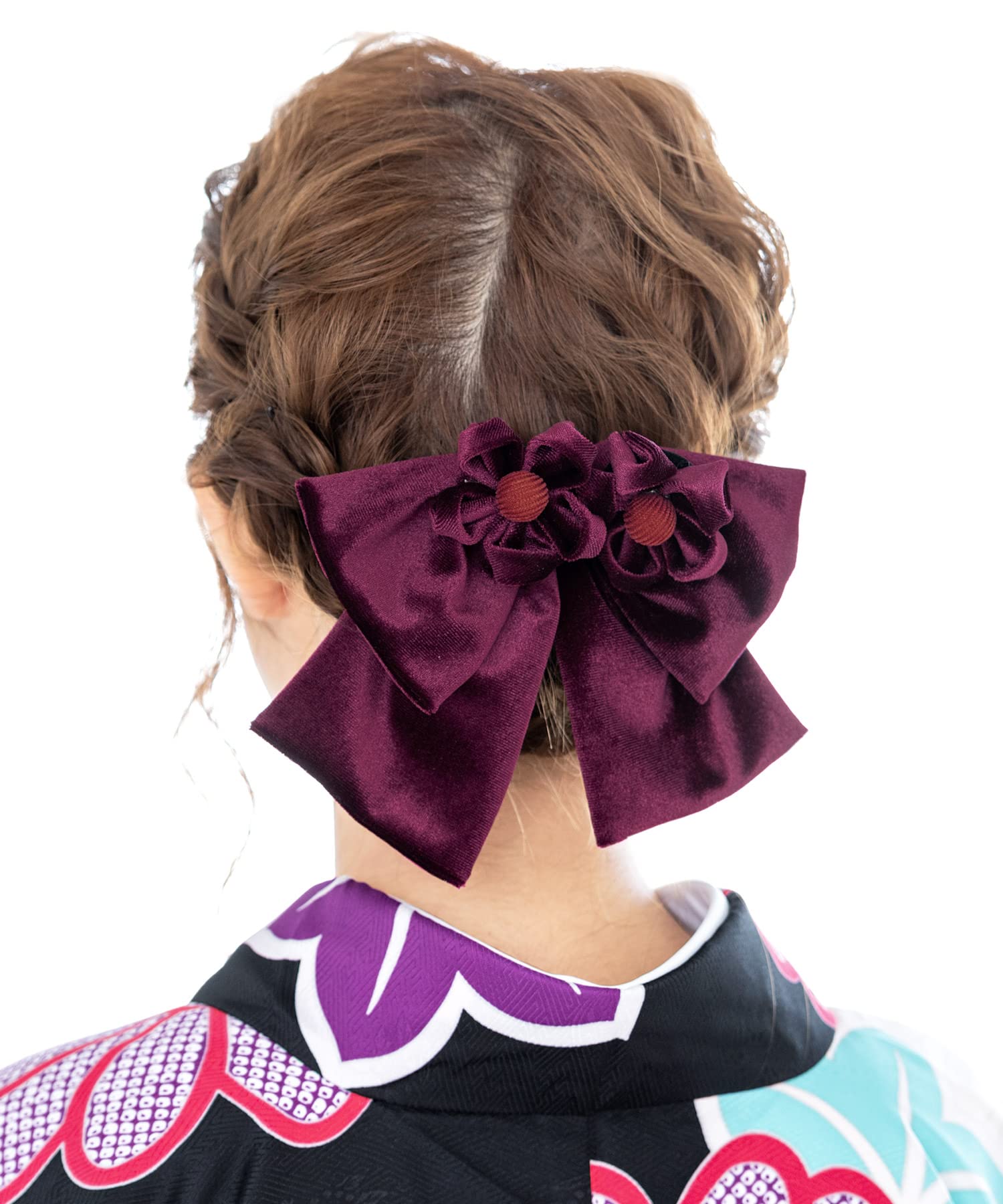 

(Soubien) Hair Ornament for Graduation Ceremony, Hakama, Coming-of-Age Ceremony, Furisode, Ribbon, Purple, Flower, Velvet, Tsumami-zaiku, Comb-type