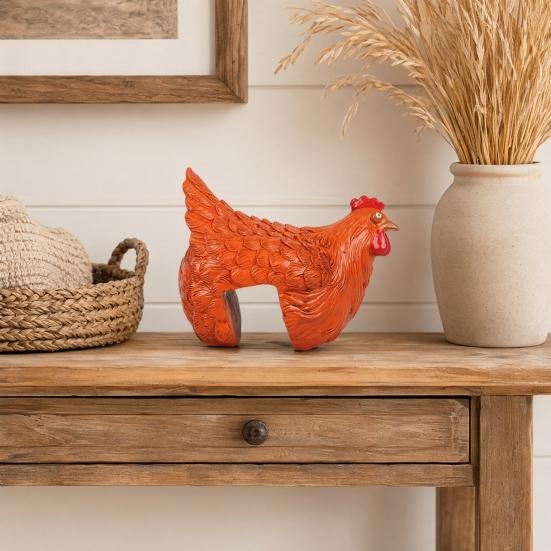 Ornamento de Cerca em Forma de Galinha, Resina com Textura de Pena 3D, Figura de Galinha Gordinha Fofa para Casa Jardim Fazenda Pátio Quintal