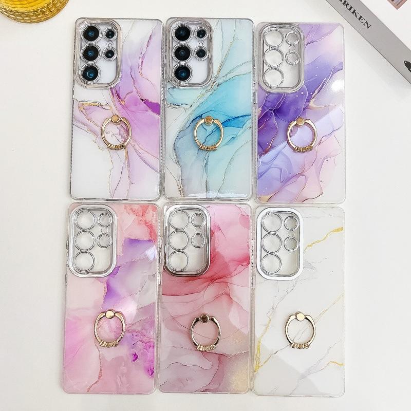 Suitable for Samsung S25ultra Mobile Phone Case Marble S23 Electroplated Fine Hole Full Package Anti Fall A56 Ring Support