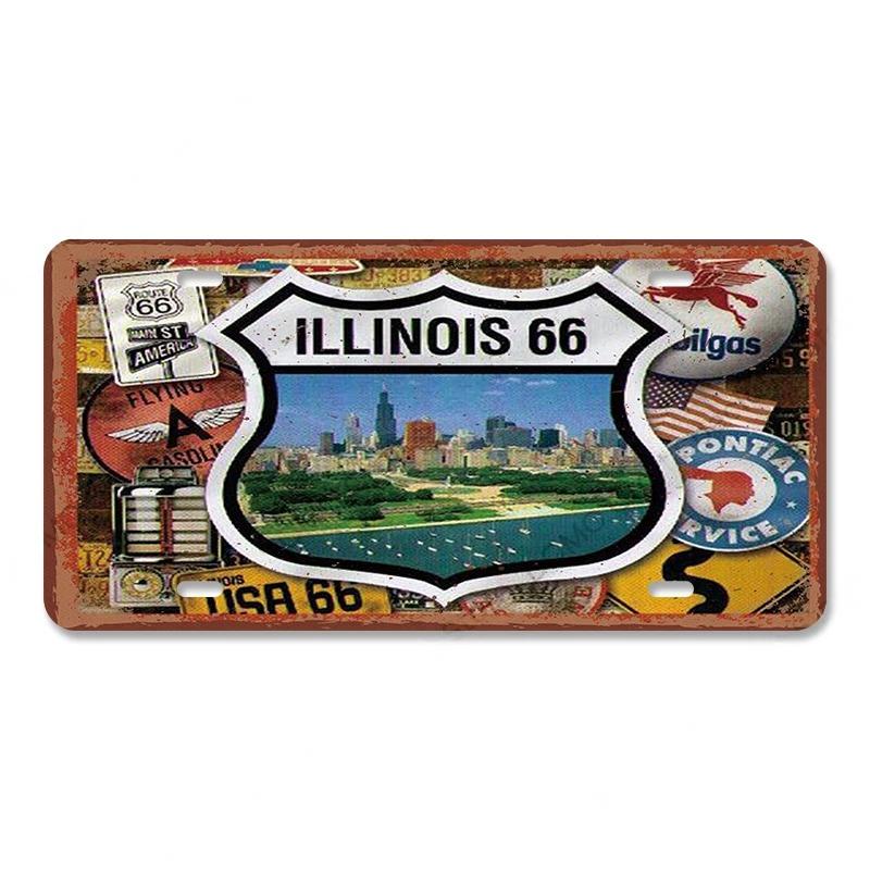 Vintage Metal Tin Signs Decor Route 66 License Plate Motorcycle Car Metal Posters Wall Decor for Garage Bar Pub Moto Club