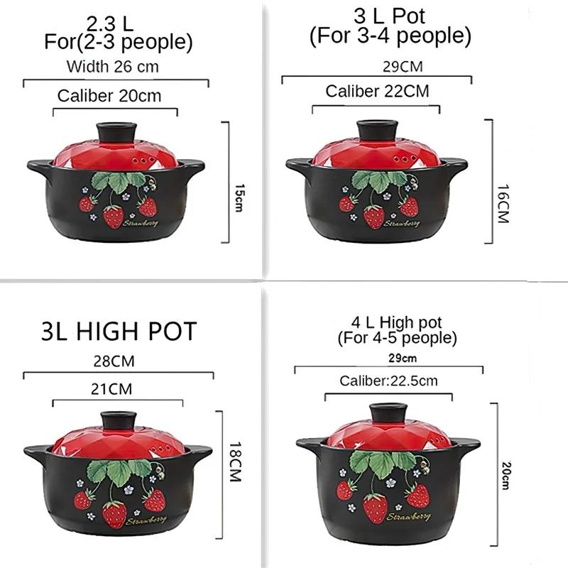 1Pcs Ceramic Casserole Cooking Soup Pot Red Strawberry Round Kitchenware Saucepan Gas Stove Cookware Household Kitchen Supplies