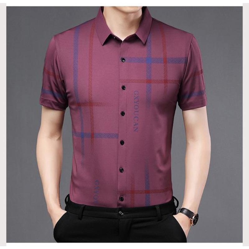 Fashion Casual Summer Short Sleeve Shirt Men's Casual Plaid Shirt Young and Middle-Aged Trendy Men's Clothing