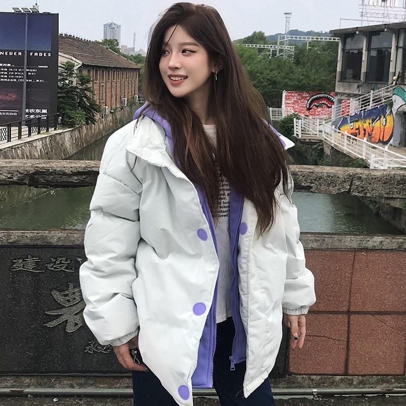 Women S Loose Short Winter Padded Cotton Coat Fake Two Pieces Style