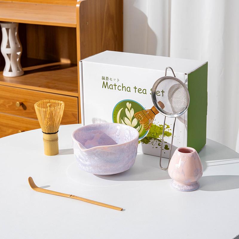 4-8PCS crystal Matcha Tea Set Matcha Ceramic Bowl, Food-Grade Whisk, Handmade Bamboo Tea Whisk, Tea Scoop Ceremony Diy Tools