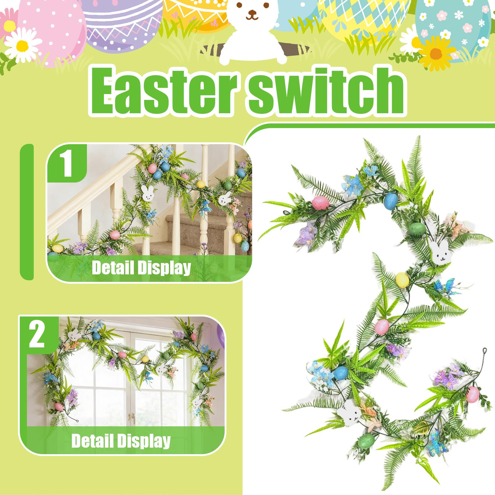 

Великодній вінок-яйце довжиною 1,8 метра, підходить для камінних полиць, різнокольорова штучна підвісна настінна прикраса. One Size