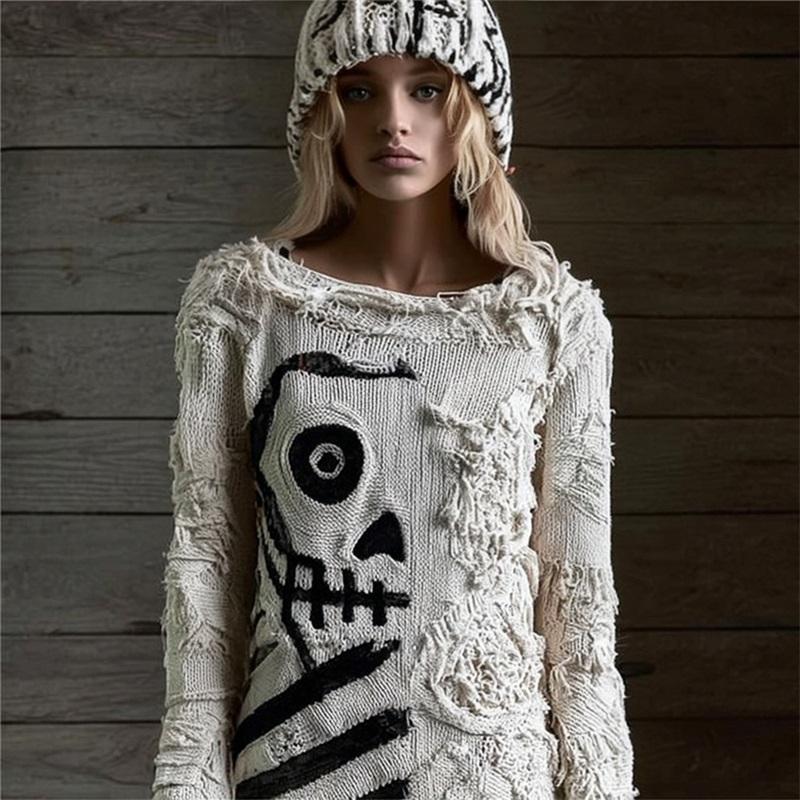 Women Crew Neck Loose Pullover Halloween 3D Digital Print Long Sleeve Casual Sweatshirt