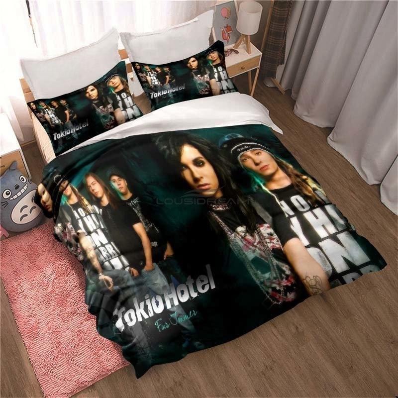 

Новый комплект постельного белья Tokio Hotel с 3D-печатью, модная рок-группа, украшение для дома, мальчик, девочка, комплект постельного белья размера «king size», пододеяльник, наволочка EU single(135x200cm)