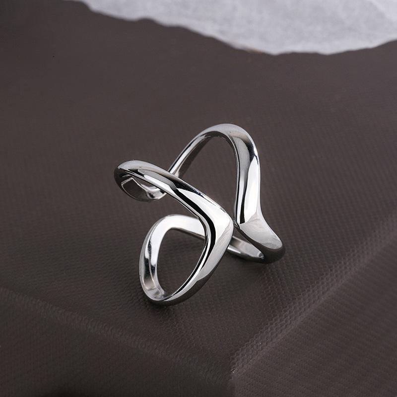 Geometric Line Ring Minimalist Cool Irregular Wave Band opening adjustable