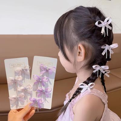 2 Stück Haarnadel Weiches Band Schleife Dekoration Glatte Kanten Kein Haarausreißen Strass Schleifenkette Quasten Haarspange Kinder Haaraccessoires
