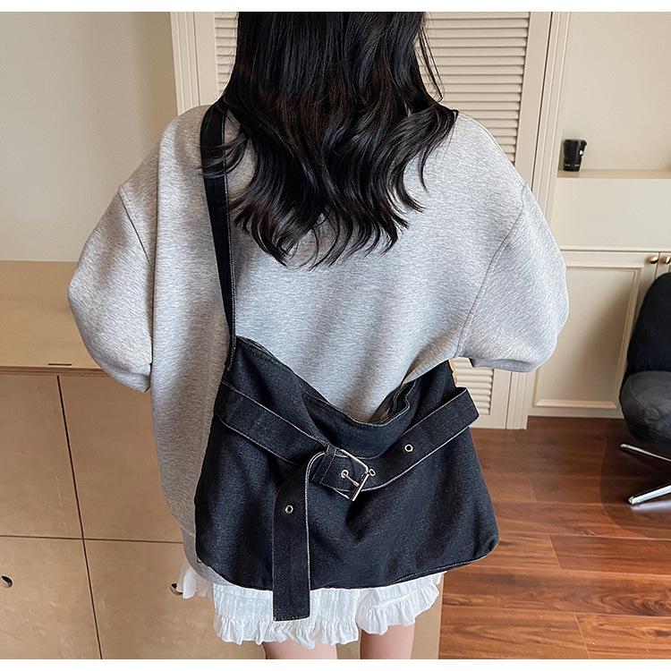 Lazy style versatile retro soft denim bag large capacity commuting fashion shoulder tote bag women