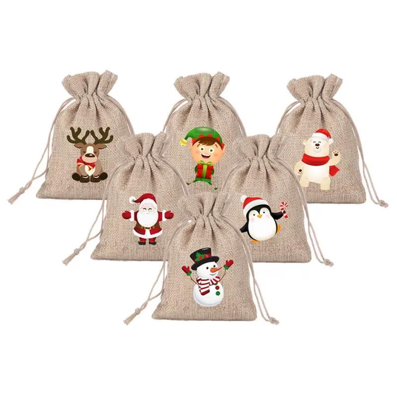 24pcs Hot Stamping Cotton Linen Gift Bag Set, Candy Item Home Decor Storage Bag, Christmas Gift Bags, Wedding Packaging Box