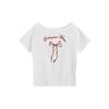 Korean Ins Bow Design White Slanted Shoulder Off-shoulder Short-sleeved T-shirt Women's Summer New Casual Loose Top