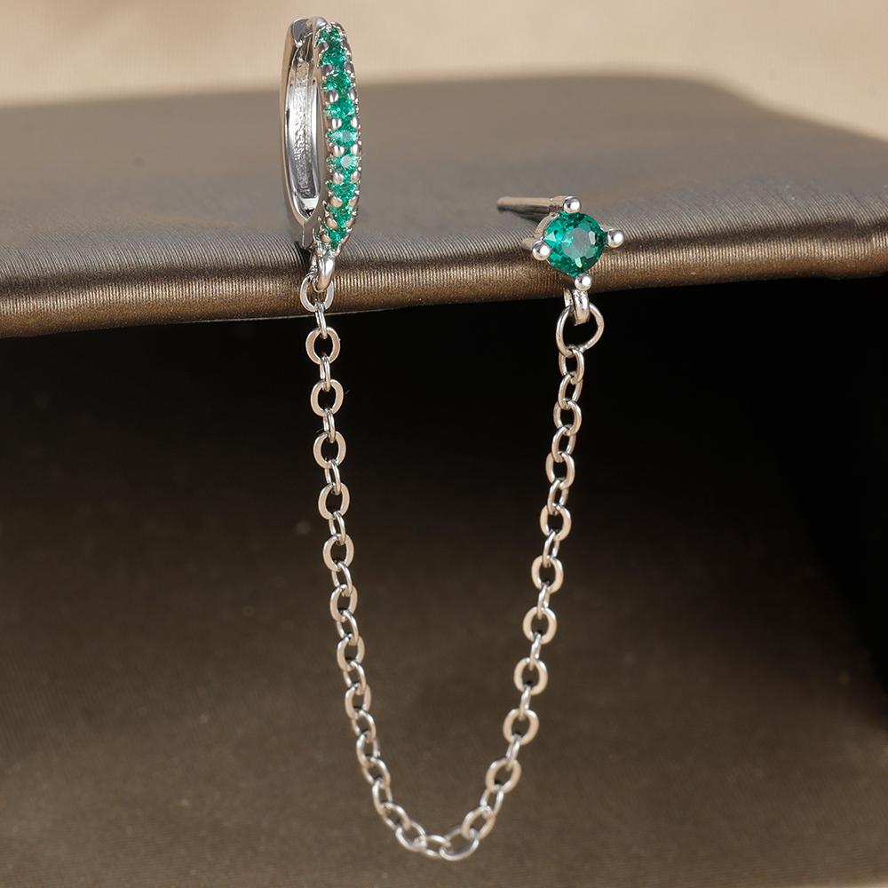 Exquisite Stainless Steel Tassel Chain Hoop Earrings for Women Simple Green Zircon Ear Piercing Earrings Fashion Jewelry Aretes