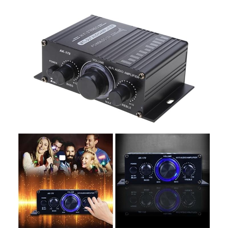 HiFi-Leistungsverstärker für AK 170 mit blauer LED-Beleuchtung, geeignet für Auto, Zuhause, Club, Party, Musik, DIY, kabelloser Stereo-Musik-Autolautsprecher